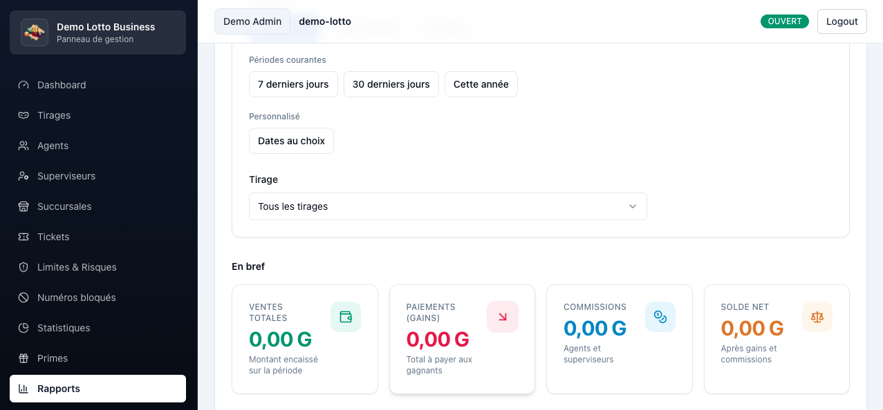 Rapports financiers — ventes, paiements et commissions